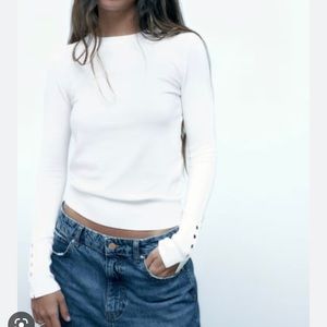 White Zara basic knit sweater in white NWT- M